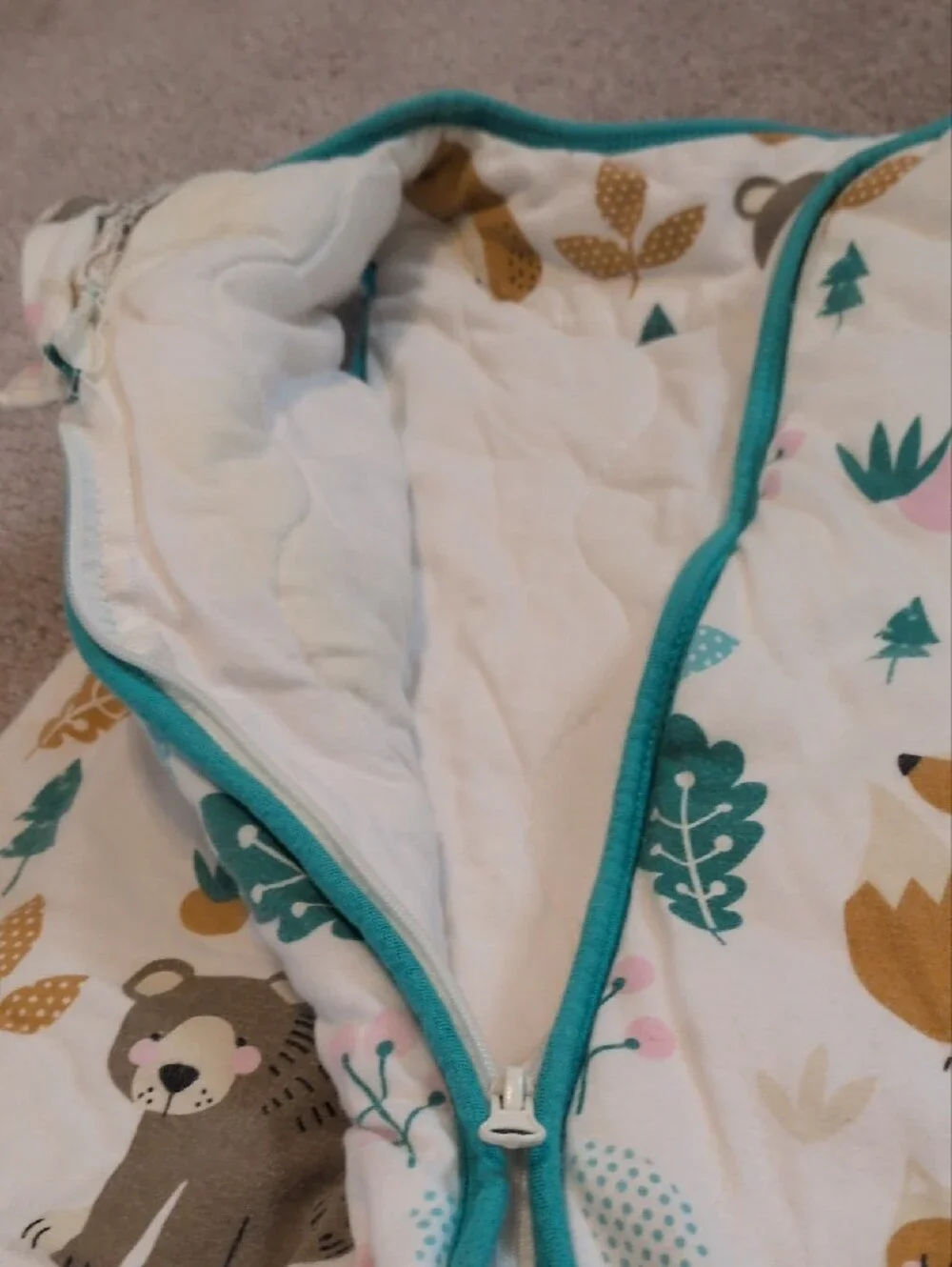 Cozy Forest Friends Kids Sleep Sack - Teal Trim (Size M)